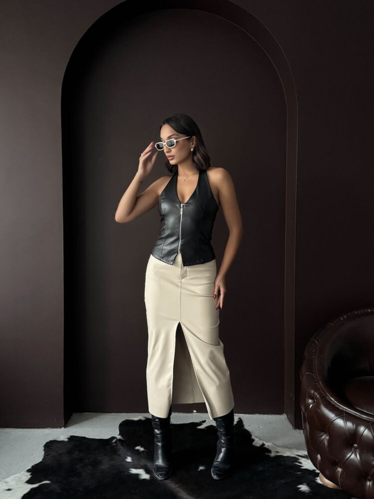 Topshow Sunideri Fermuarlı Toptan Yelek - Siyah | F2036